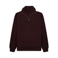 Maroon quarter-zip pullover sweatshirt with stand collar and long sleeves