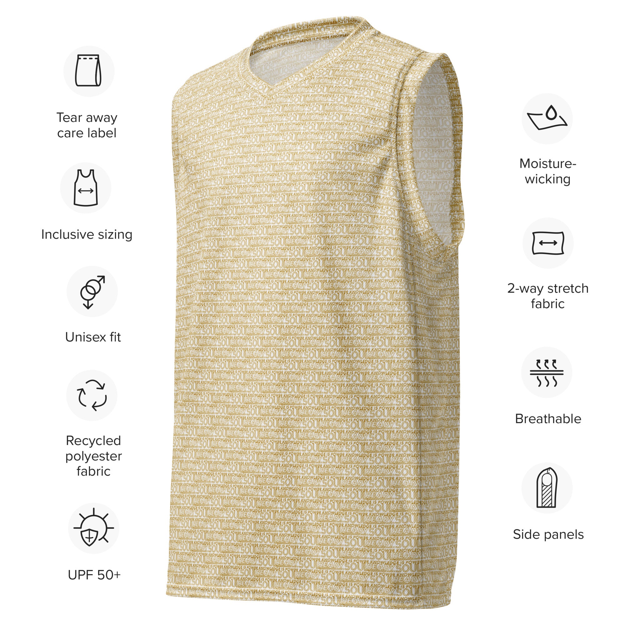 SoulReady 'Knowledge Is Power' Gold Edition Unisex All-Over Print Pattern Basketball Jersey